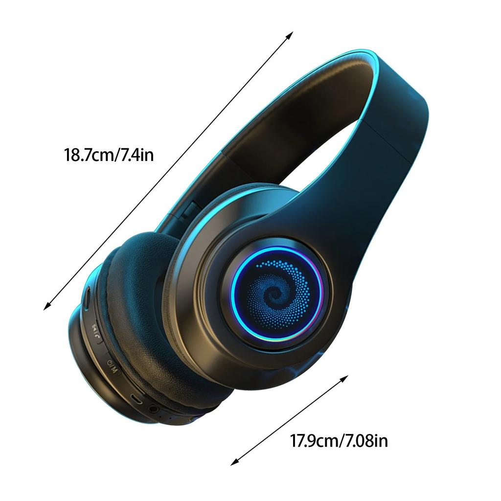 Active Noise Cancelling Wireless Bluetooth Headphone with RGB Light and Mic To Wear Surround Stereo Sound Super Long Battery Life Foldable Lightweight
