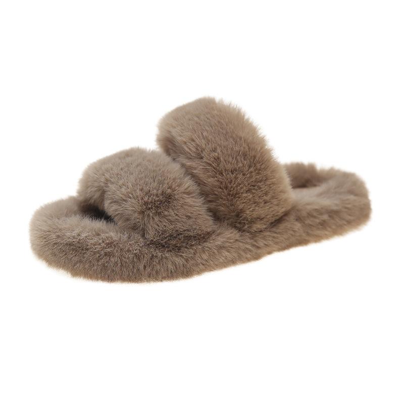 Плоские тапочки большого размера с пушистым дном женские 2025 осень-зима новая корейская версия универсальные теплые двойные пушистые тапочки женские