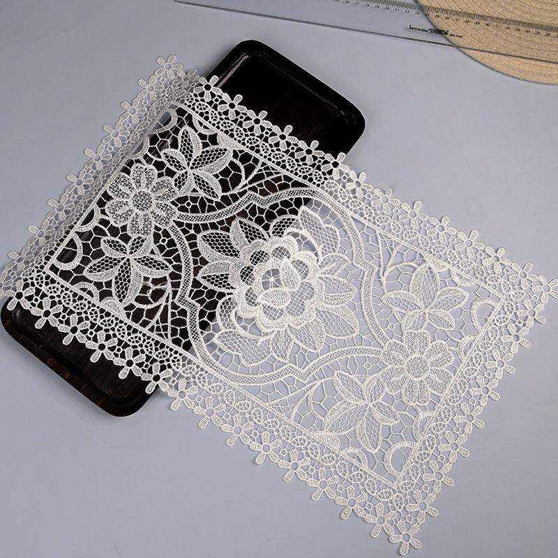 Square Embroidered Lace Tablecloth with Hollow Design, European Style Decoration for Coffee Tables and Vase Settings.