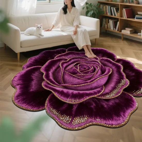 3D Floral Bath Mat Realistic Flower Shaped Floor Mat Non-Slip Absorbent Bathroom Rug for Entrance Living Room Bedroom