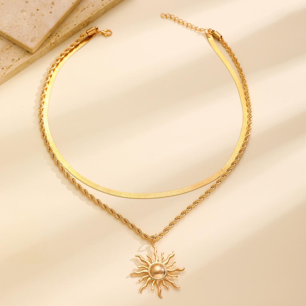 Европейская и американская трансграничная мода ожерелье с подвеской в виде подсолнуха и пламени, ювелирные изделия, легкая роскошь, креативная ниша, многослойное ношение, солнечное колье, цепочка для ключицы