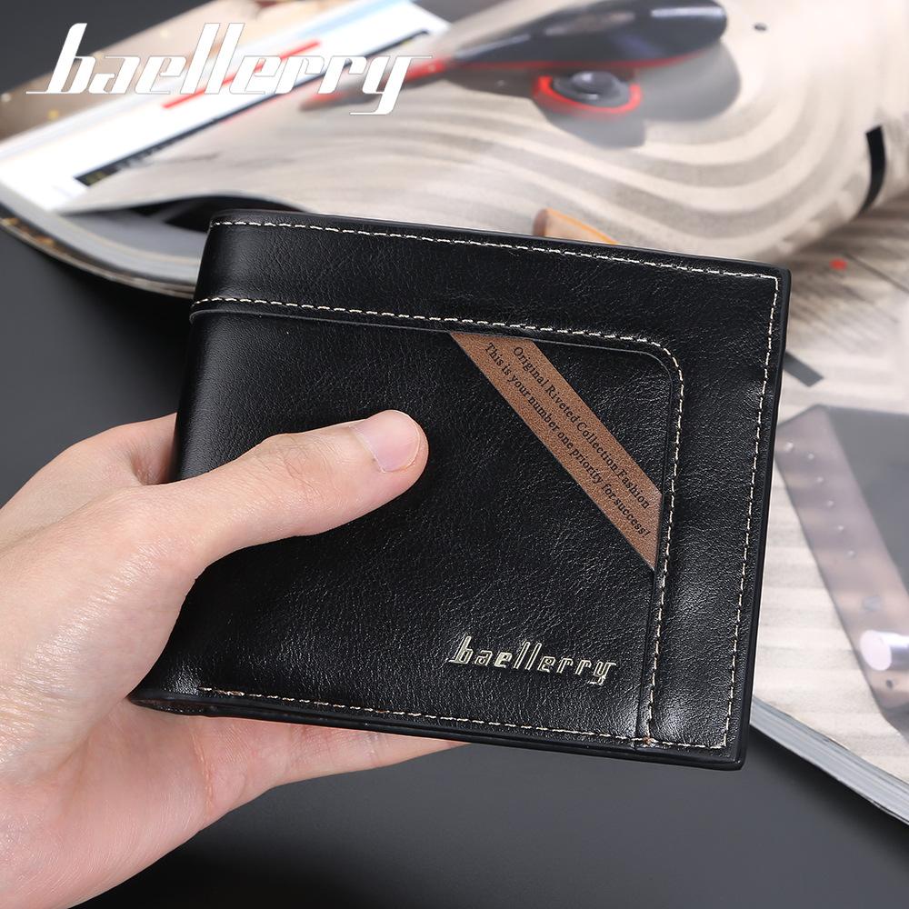 Baellerry Classic Brand Design Men Short Wallets Artificial Leather Vintage Business Bifold Wallet Fashion Card Holder Purse