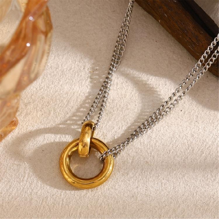 Fashion Women Necklace Double Chain Pendant Necklace Clavicle Chain Youthful Women Accessories Stainless Steel Texture