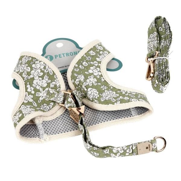 Petlong Dog Pastel Flower Harness + Leash Set PTR462, Green, 2 Sets