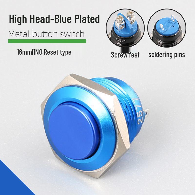 16mm Multicolor Waterproof Metal Reset Button, Momentary Solder-Foot, 24V/220V
