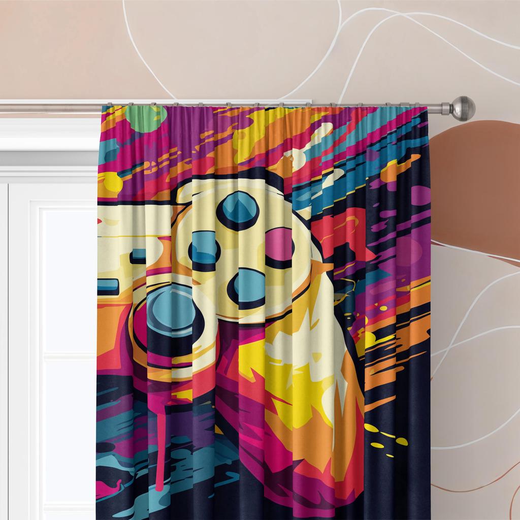 2 Pieces - Gamepad - Printed Curtain - Polyester Material - Suitable for Bedroom, Living Room, Study, Private Space