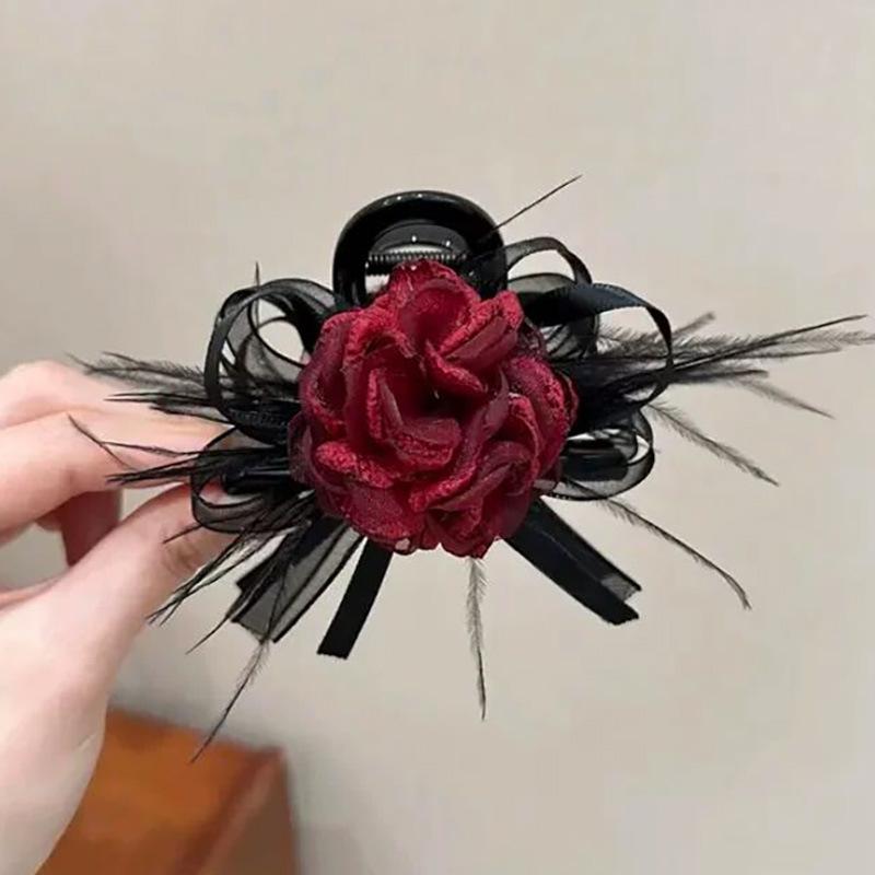 2024 Peony Feather Tassel Hairpin: Fluffy Hair Volume Boost Shark Clip