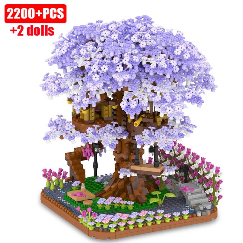 City Sakura Tree House Building Blocks Cherry Blossom Japanese Friends Street View Mini Bricks Toys For Girls Chsristmas Gifts