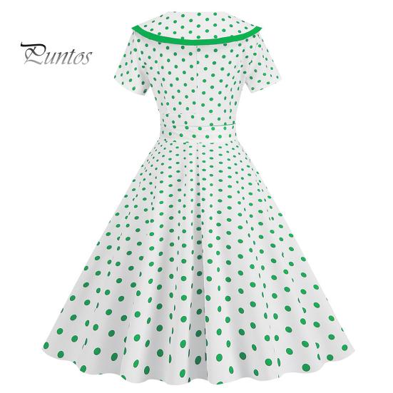 Женское праздничное платье Vinatge, большой подол, контрастный цвет, точечный принт, высокая талия с поясом, молния сзади, короткий рукав, кукольный воротник, 50-е, 60-е годы, выпускной, свадьба, принцесса