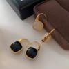 Black Agate Square Atmosphere High-End Ear Hooks Hong Kong Style Retro Light Luxury Exquisite Small