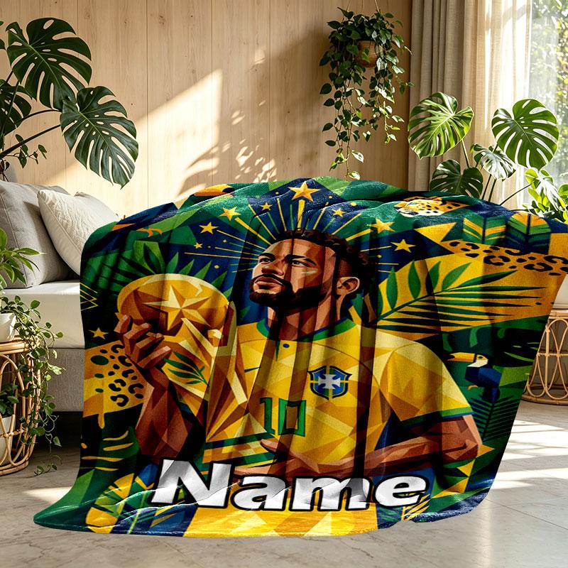 Custom Name Personalized Neymar Jr Print Blanket, Home Decor, Bedroom, Sofa, Camping, Couch, Gifts for Birthday Christmas