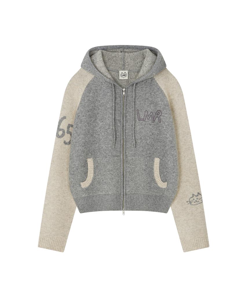 LMR Drawing Graphic Knit Zip-Up Hoodie Grey