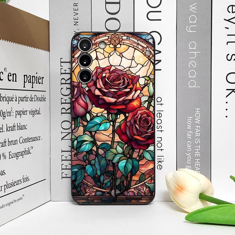 Цветной чехол для телефона с узором из роз в стеклянном стиле для Samsung Galaxy S26 S25 S24+ S23 Ultra S22 Plus S20 S21 FE M53 Мягкий чехол