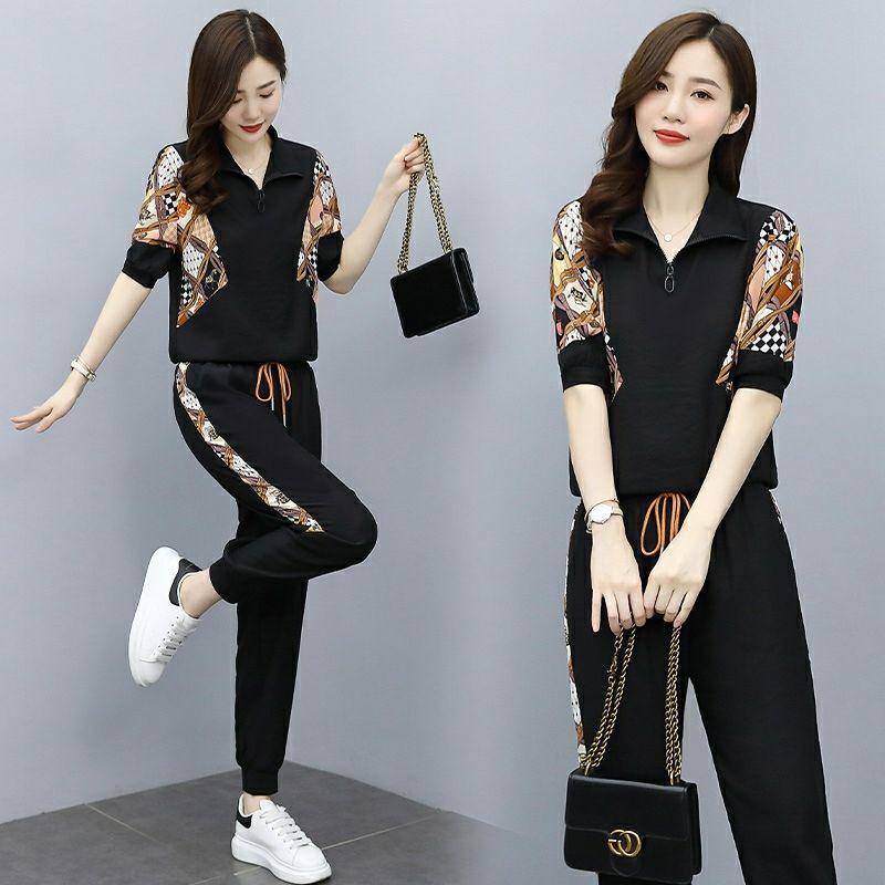 2 шт./компл. модный комплект, летний повседневный спортивный комплект, женский свитер с принтом, брюки Харлан, комплект из двух предметов