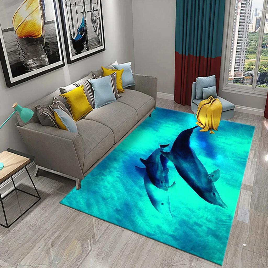 3D Абстрактный ковер с дельфинами для кухонного коврика, входного коврика, декора пола спальни, ковра для гостиной, ванных противоскользящих ковриков