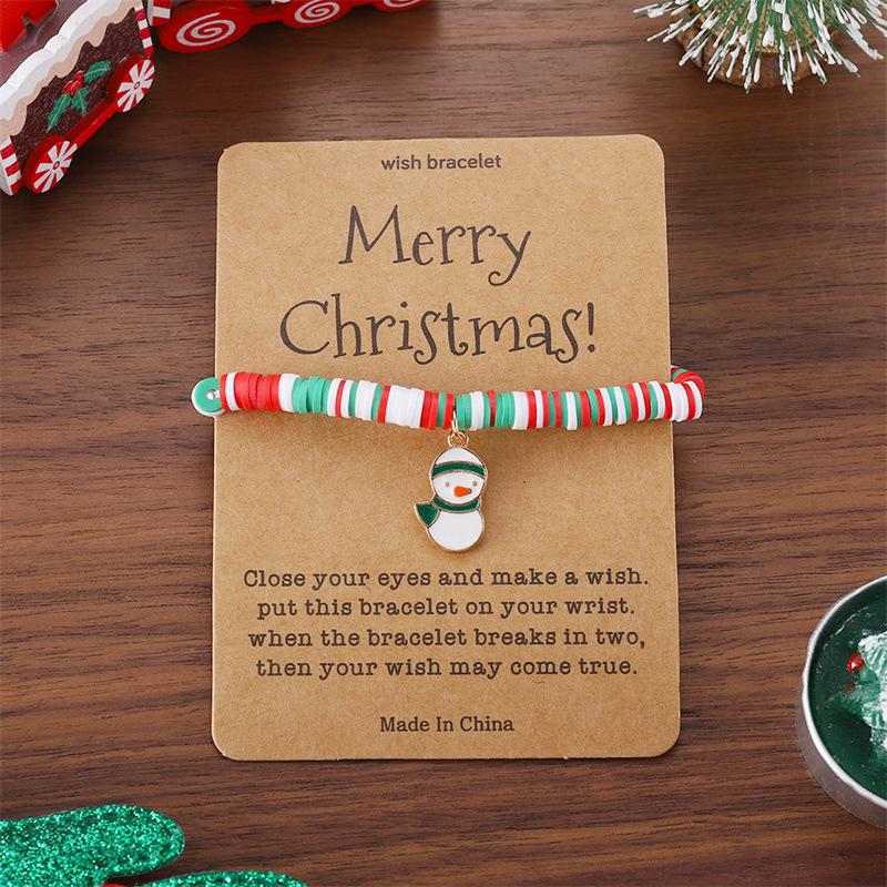 Рождественский браслет из бусин с глиняным кулоном Санта-Клауса
