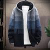 Мужское вязаное пальто, цветной блок, с капюшоном, осенне-зимнее, утолщенное, плюшевое, теплое, кардиган-свитер
