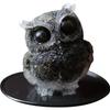 YUYAKESHI Owl Figurine, Mascot, Cute Mini Owl, Entryway, Garden, Pebble Container, Natural Stone Owl, Resin Decor, Small Item, Includes Mat (Obsidian)