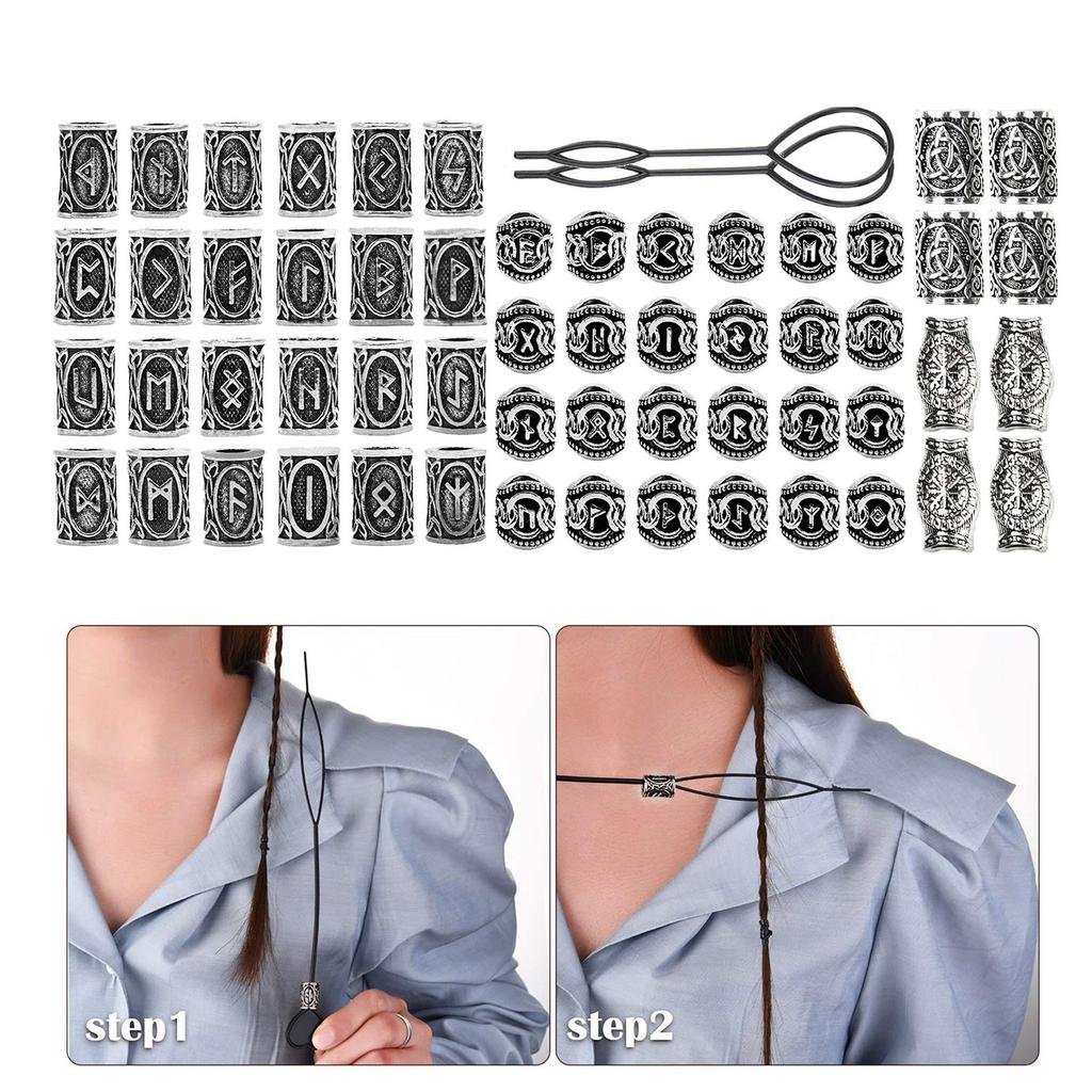 66Pcs Viking Jewelry Set With Rune Costume Adornments Alloy Accessories Necklace Bracelet Earrings for Men and Women