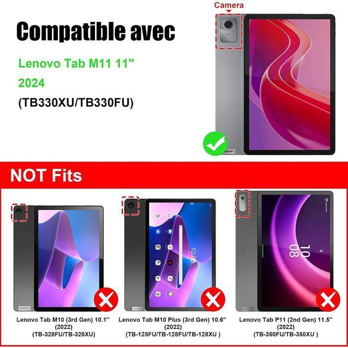 Coque pour Lenovo Tab M11 2024, Protection Antichoc avec Support Rotatif Effet Cuir Rouge