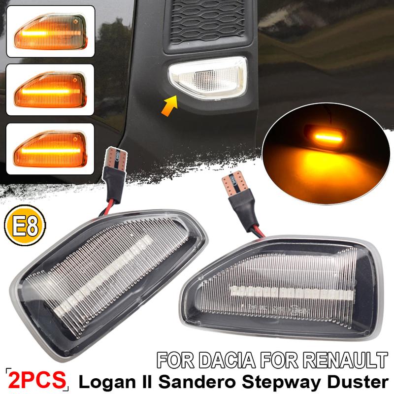 2Pcs LED Dynamic Side Marker Light Arrow Turn Signal Blinker Lamps For Dacia Logan 2 Sandero 2 Duster Renault Stepway Sandero