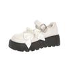 Fashion The 2025 autumn new lace pearl bow versatile round toe thick-soled one-line buckle shallow opening Mary Jane single shoe