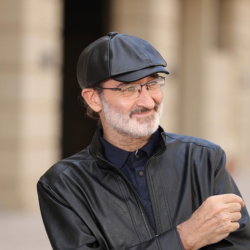 Восьмиугольная кепка мужская осенне-зимняя кепка из искусственной кожи в стиле ретро для художников, женская кепка литературного газетчика, кепка для пожилых людей из кожи, шляпа с вышитым вперед язычком утки