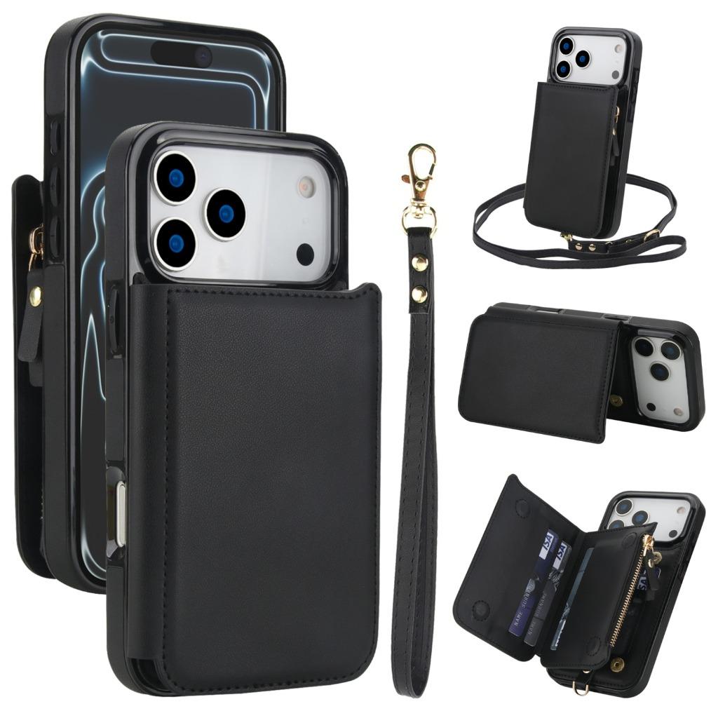 Кожаный кошелек-чехол через плечо для iPhone 17 Pro Max Air 17e 16e 15 14 Plus 13 12 Mini 11 Держатель для карт Ремешок на запястье Чехол