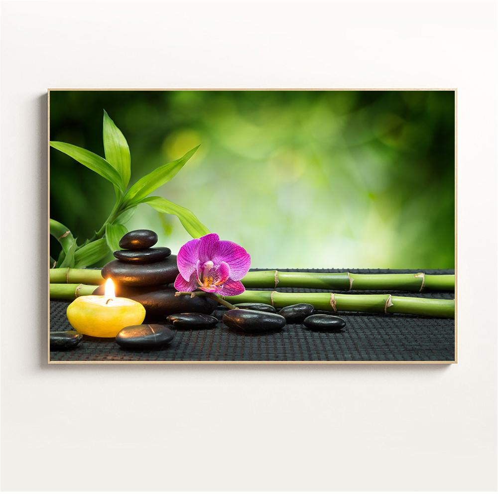 Настенное искусство, вода, спа, камни, дзен, холст, живопись, свечи, цветок орхидеи, постер, настенные панно для декора ванной комнаты, домашний декор, Cuadros