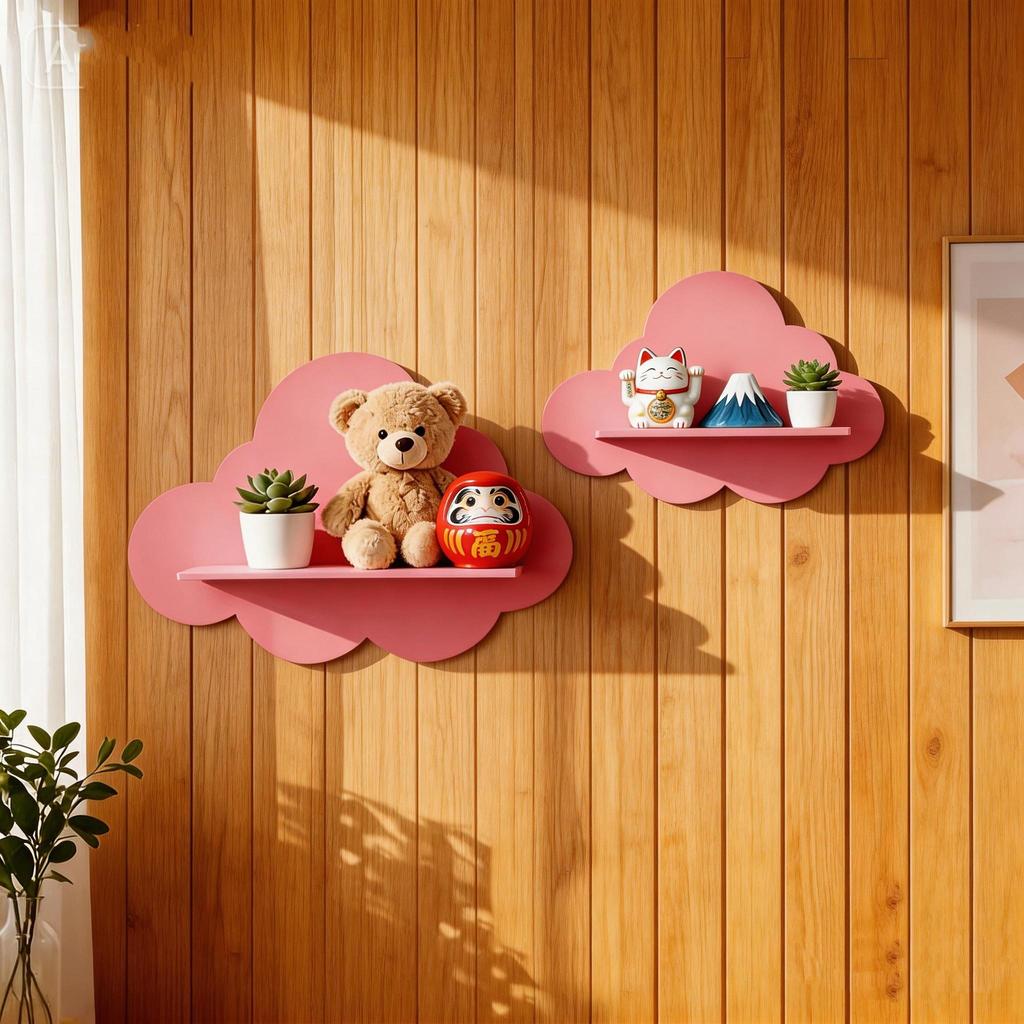 Multi-Functional Cloud-Shaped Wooden Wall Shelf - Durable Minimalist Wall-Mounted Storage Rack