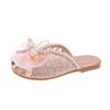 Girls Summer Slippers Mesh Lace Kids Pinrcess Beach Slippers Children Sweet Pearls Fish Mouth Shoes 2024 Summer Brand New 26-36