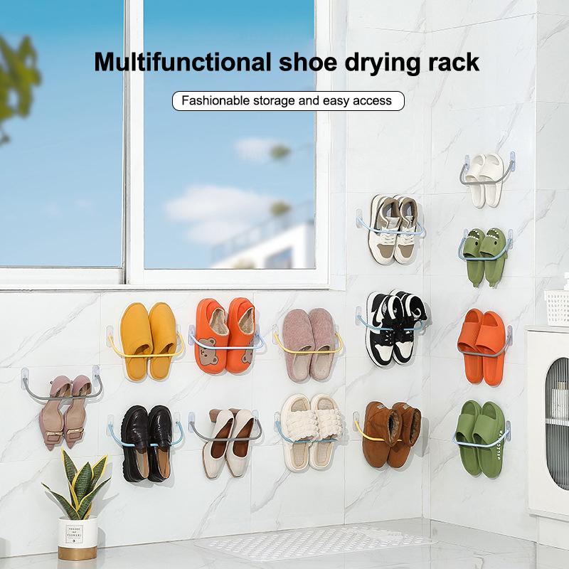 1Pc Simple Shoe Rack Wall-Mounted Bathroom Slippers Hook Holder Shoes Slipper Drain Storage Drying Rack Shoe Organizer Hanger