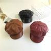 Ladies Women Girls Solid Color PU Leather New Fashion Newsboy Hat Peaked Cap Beret Hat Newsboy Cap