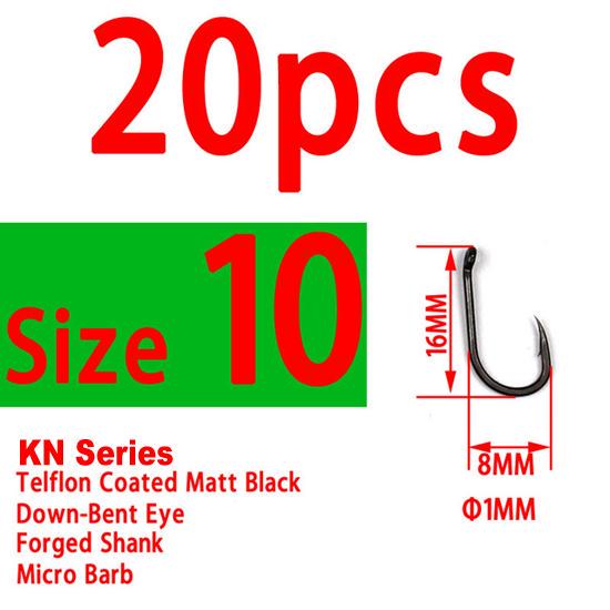 Bimoo 20pcs Teflon Coated Strong Carp Fishing Hooks High Carbon Steel Matte Black Micro Barb Size 2 4 6 8 10 Withy Pool Rig Hook