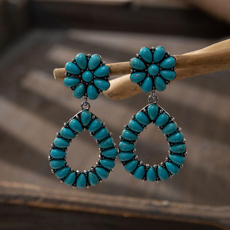 Бирюзовые серьги-капли в винтажном стиле для женщин, дизайн INS, этнический стиль, индивидуальность, преувеличенный стиль, модные серьги