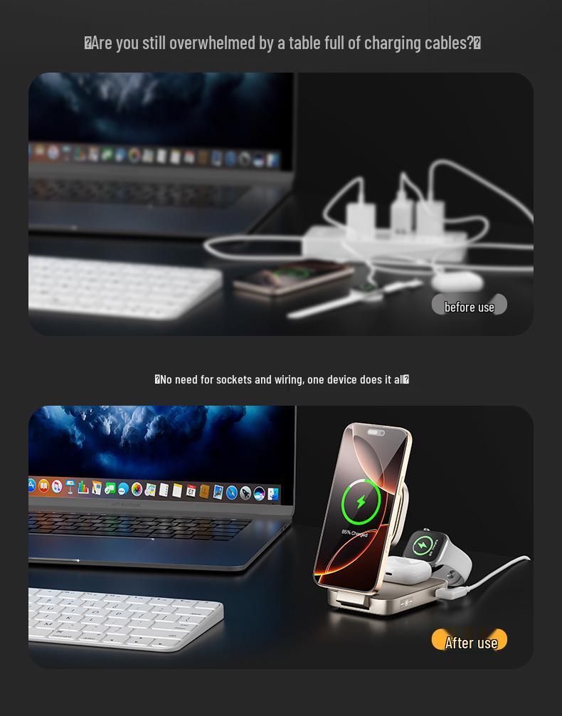 Мощное 3-в-1 беспроводное зарядное устройство Qi2 MagSafe для телефонов Apple