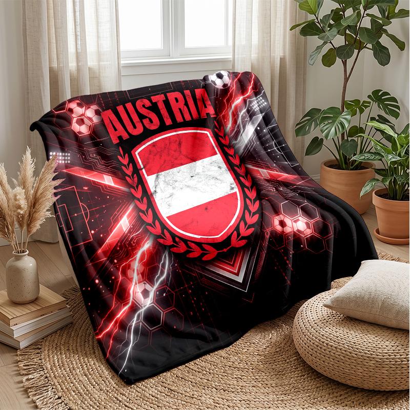 Austria Football Printed Flannel Blanket Skin Friendly Warm Decorative Throw for Indoor Couch Bed Daily Use
