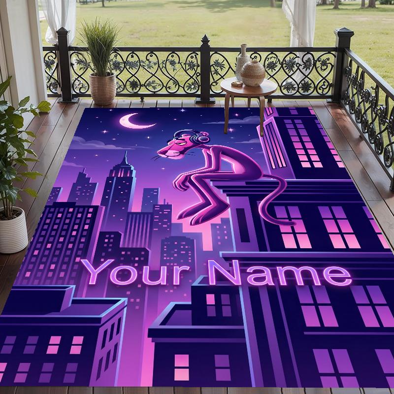 Custom Name The Pink Panther Crystal Velvet Floor Rug Personalized Text Soft Carpet Home Decor