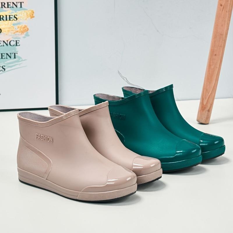 Women's Solid Color Short Waterproof Shoes, Low Top Non-slip Rain Boots, Outdoor Wear Rain Shoes
