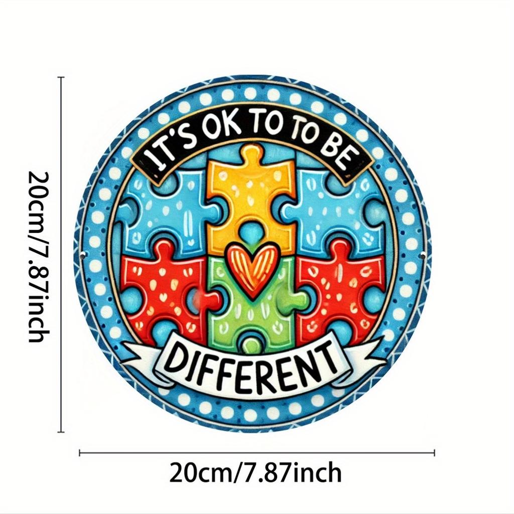 Pack Autism Awareness Inch Round Iron Metal Sign Its OK To Be Different Inspirational Wall Decor Hanging Plaque for Home
