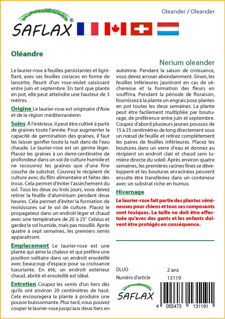 SAFLAX Garden in the Bag - Олеандр - 50 семян - С субстратом в подходящем пакете-стойке - Нериумовый олеандр
