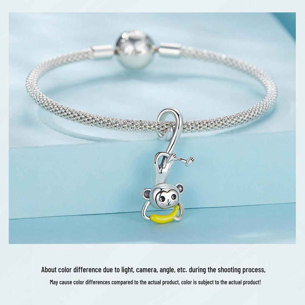 Yinziyun Playful Monkey Sterling Silver Charm Bracelet/Necklace Pendant