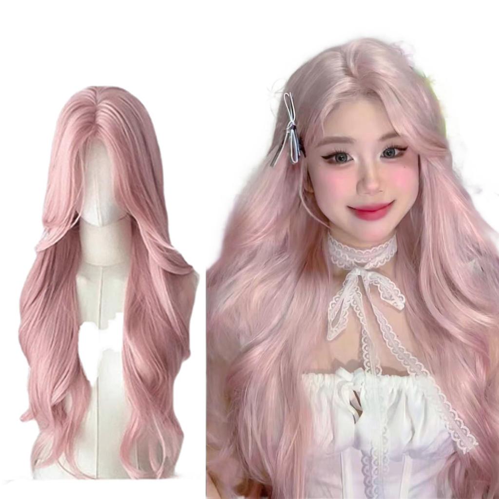 Хрустальная роза розовая длинные вьющиеся маленькое лицо густые для маскировки парик, эффект, челка, женщины, косплей, фотография,