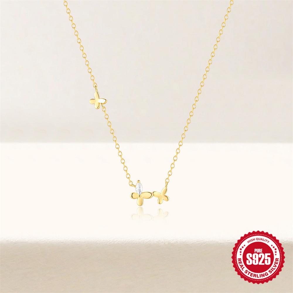 S925 Sterling Silver Stylish And Simple Glossy Butterfly Diamond-Set Design Sense Does Not Collide With The Versatile Collarbone Chain Necklace