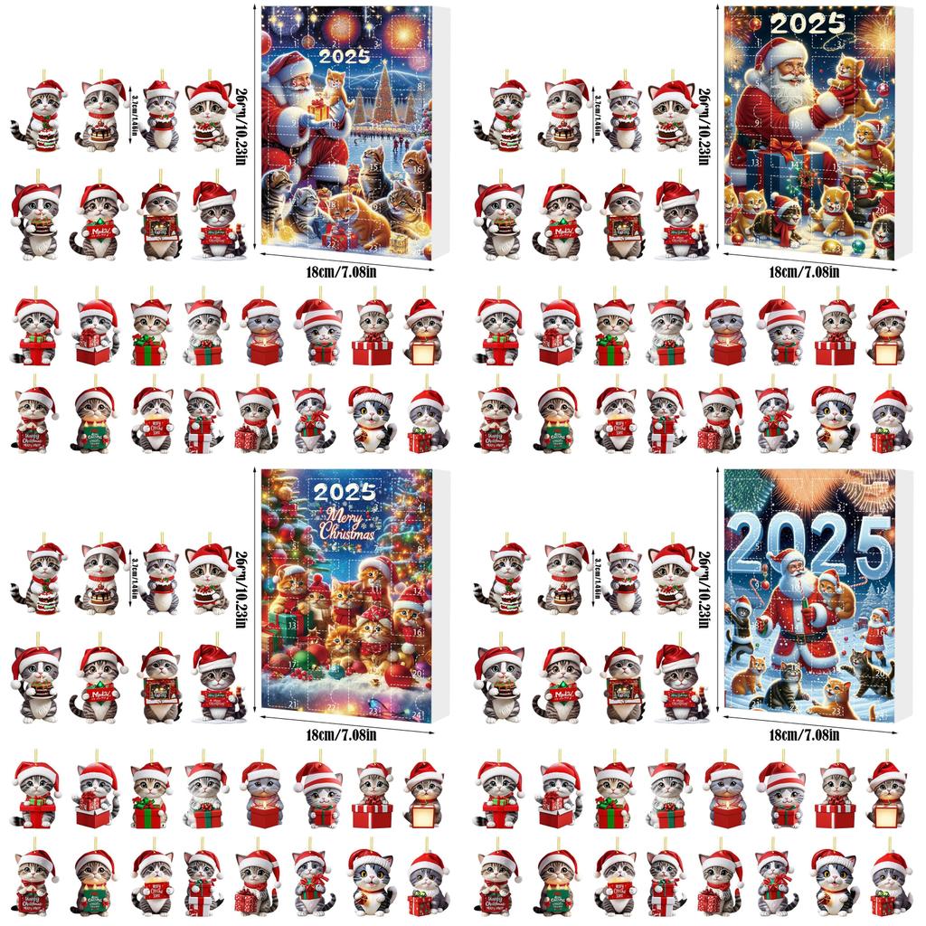 Рождественский календарь с кошачьим мотивом, акриловое украшение для праздничных торжеств