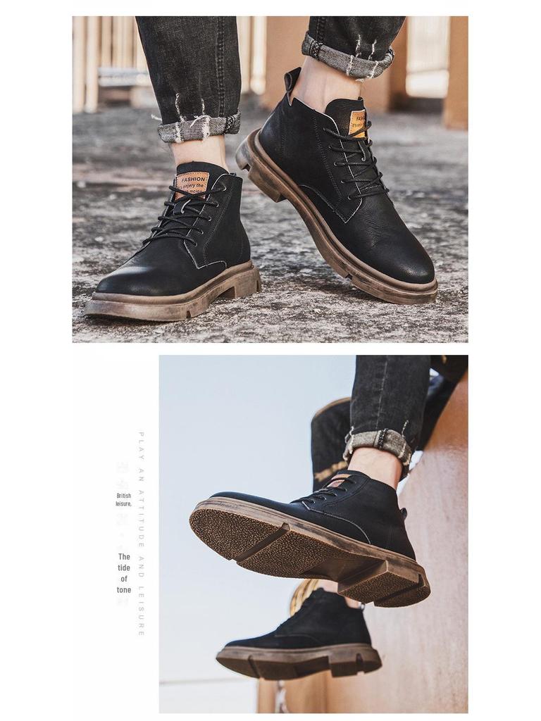 Мужские кожаные ботинки Martin средней высоты — повседневная рабочая обувь в британском стиле на весну/осень