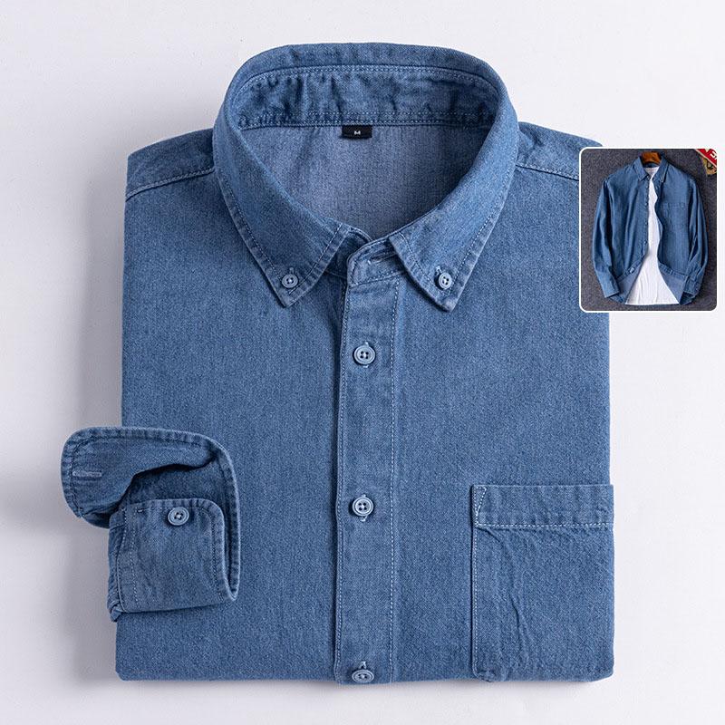 Mens Casual Long Sleeve Denim Shirt Work Shirts