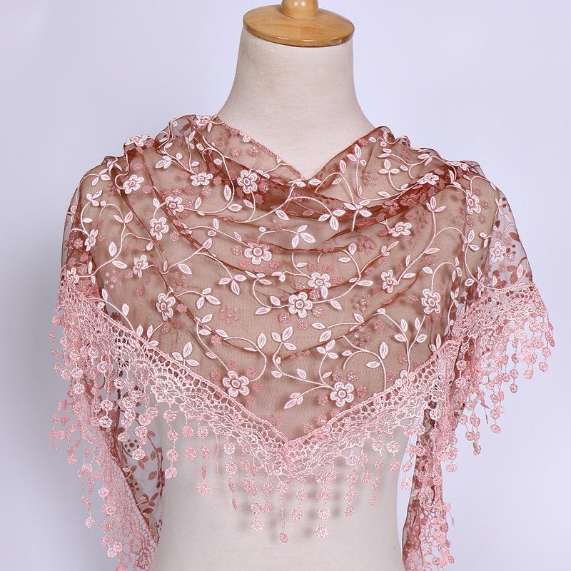 Korean Floral Lace Triangle Scarf - Breathable, Classic & Decorative Veil for Spring and Autumn