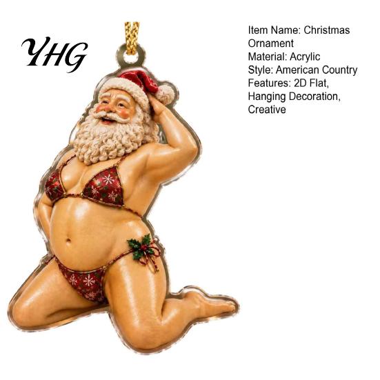 Home Festival Hanging Accents Bikini Christmas Ornaments, Quirky Santa Claus Dachshund Highland Cow Decoration, Hilarious Fireplace Ornaments Acrylic