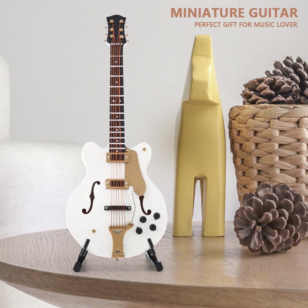 7in White Miniature Electric Guitar Replica with Box Instrument Model Ornaments Christmas Gifts